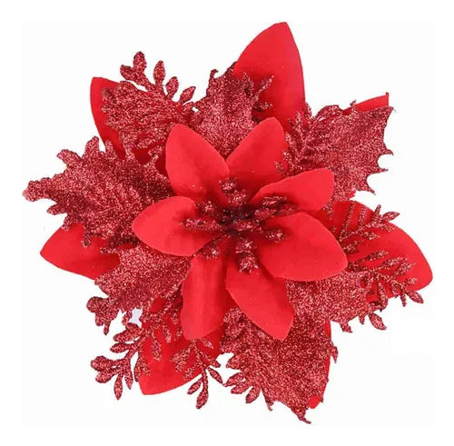 Kit 12 Flores Enfeite Natal P/ Árvore Decoração Artificial