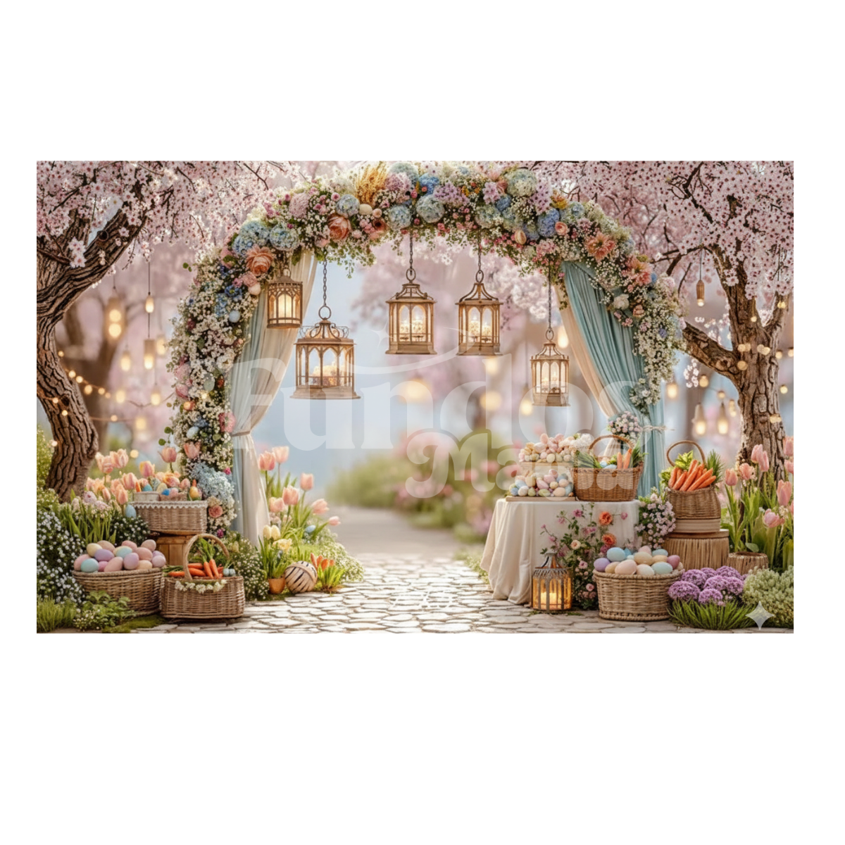 Fundo Fotográfico Páscoa com Cesta e Ovos